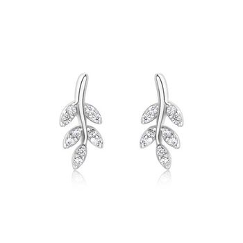 Pendientes de plata 925 zarcillo hoja con circonita