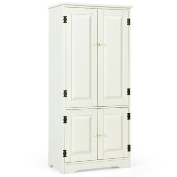 Costway Armario Vertical Armario de Doble Puerta con Repisa Regulable Dispositivo Antivuelco Organizador para Salón Dormitorio Baño Beige