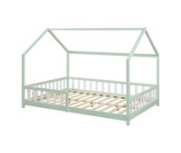 cama infantil hesel en forma de casa pino con reja 140x200cm - verde menta encasa