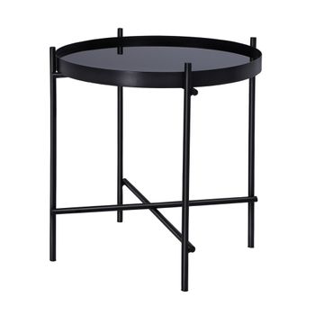 Mesa auxiliar lateral houston ø43x45cm redonda cristal y metal negro
