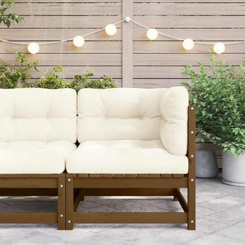 Sofá De Esquina De Jardín | Sofá De Exterior Y Cojines Madera Madera Pino Crema