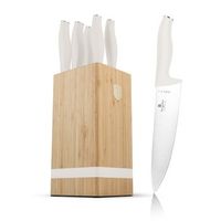 berlinger haus juego de cuchillos 6 piezas con soporte de bambu - acero inoxidable mango ergonomico cuchillo chef 20 cm santoku 175 cm diseno elegante crema mate