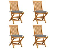 sillas de jardin 4 unidades madera maciza de teca y cojines grises