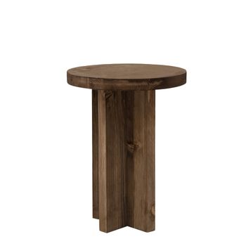 Taburete de madera maciza en tono nogal de 35x45cm