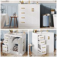 mueble lavabo con cajones - mueble para bano - mdf y ceramica - blanco 765x465x845cm