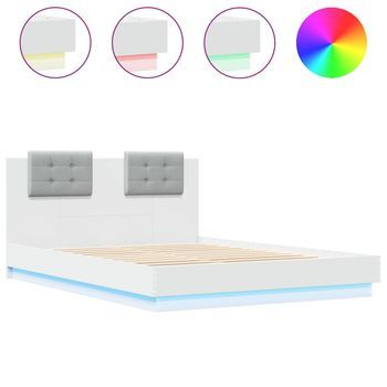 Estructura De Cama Con Cabecero Y Luces Led Blanco 140x200 Cm