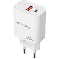 nanocable 10102007 cargador de pared 20w 1xusb-a qc 1xusb-c pd blanco