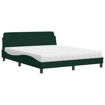 Cama Matrimonial | Cama Para Adultos | Cama Con Colchón Terciopelo Verde Oscuro 160x200 Cm