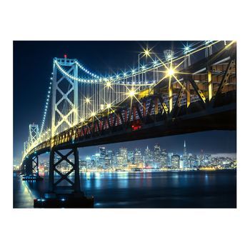 Papel Pintado 3d - Puente De La Bahía Por La Noche (300x231 Cm)