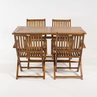 conjunto para jardin de madera teca mesa rectangular 140 cm y 4 sillones plegables madera teca grado a tratamiento al agua aplicado juego de comedor de teka set sillas y mesa de teka set terraza