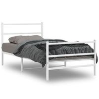 cama individual  cama para adultos  estructura cama metal con cabecero y estribo blanco 107x203 cm