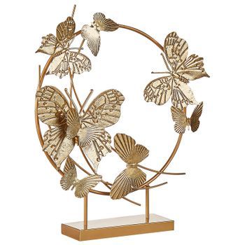 Figura Decorativa De Metal Dorado 48 Cm Patrón De Mariposas En Soporte Estatuilla Beryllium
