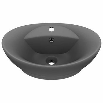 Lavabo Lujoso Con Rebosadero Cerámica Gris Oscuro 58,5x39 Cm Vidaxl