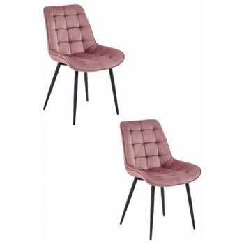 Set De 2 Silla De Comedor Terciopelo Valora Bera Asiento Acolchado De Terciopelo Rosa Oscuro