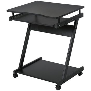 Homcom Mesa De Ordenador Con Ruedas 60x48 Cm Con Bandeja Para Teclado Negro