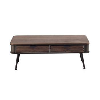 Mesa De Centro Metálica Con Encimera Y 2 Cajones De Madera
