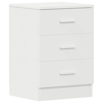 Mesita De Noche, Mesilla Madera Contrachapada Blanco 38x35x56 Cm