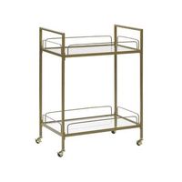 carrito de cocina con patas doradas y tapa de vidrio templado con estante y ruedas estilo glam veneta