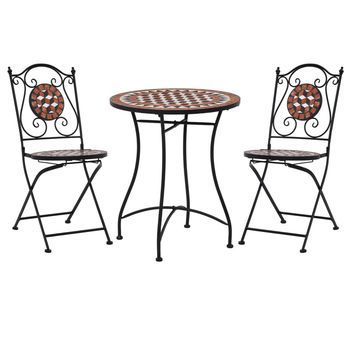 Mesa Y Sillas De Bistr¨® 3 Piezas Con Mosaico Cer¨¢mica Terracota