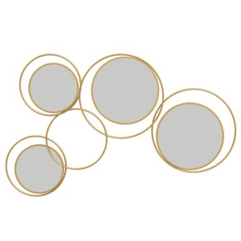 HOMCOM Espejo Decorativo de Pared de Metal 3D Decoración con 4 Espejos Redondos para Salón Dormitorio Pasillo 110x68 cm Dorado   Aosom España