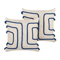 conjunto de 2 cojines de algodon beige claro azul marino 45 x 45 cm pleione