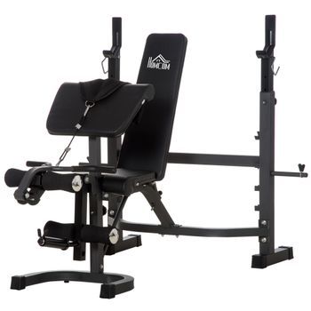 Bicicleta Estática Rolipo Banco De Musculación Multifuncional Con Respaldo Inclinable, Soporte De Barras Ajustable Y Carga 300 Kg