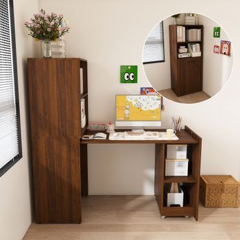 Escritorio Extensible Con Tablero Extraíble De 85 Cm, Armario Y Acabado Nogal