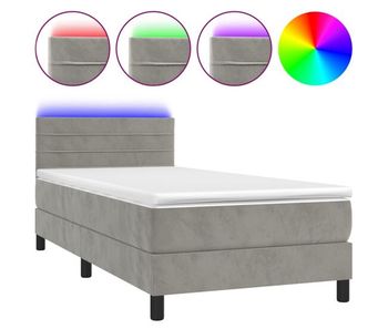 Cama box spring colchón y led terciopelo gris claro 90x190 cm rayas horizontales