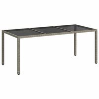 mesa jardin  mesa de exterior vidrio templado ratan sintetico gris 190x90x75 cm