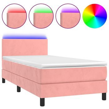 Cama Box Spring Colchón Y Led Terciopelo Rosa 90x200 Cm Vidaxl