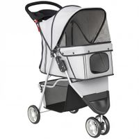 pawhut carrito para perros pequenos plegable hasta 10 kg con 3 ruedas capota ajustable cesta ventanas de malla portavasos gris
