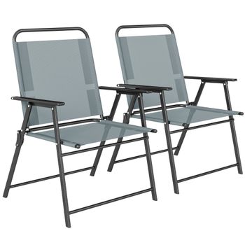Outsunny Sillas Plegables de Jardín, Set de 2 Sillas de Camping con Asiento de Malla Gris.