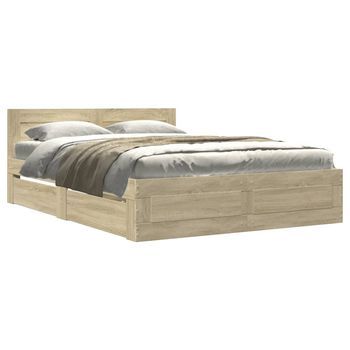 Cama De Matrimonio | Cama De Adulto | Cama Con Cabecero Madera De Ingeniería Roble Sonoma 120x190 Cm
