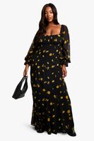 vestido plus maxi de manga larga negro