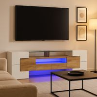 elegante mueble para tv de cristal blanco con iluminacion led