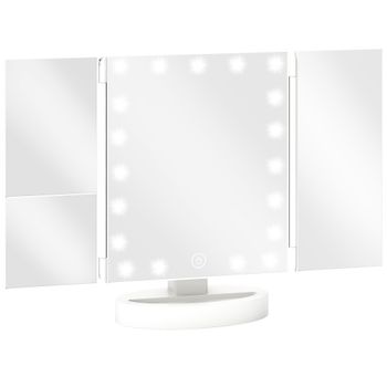 HOMCOM Espejo Maquillaje con Luz Aumento 1X/2X/3X Rotación Libre de 180° 21 Luces LED Interruptor Táctil Blanco