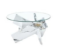 mesa de centro redonda 79 cm - mdfvidrio patas efecto marmol blanco - transparente blanco