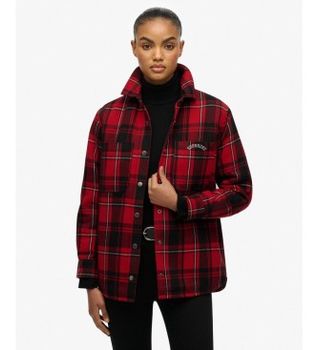 Superdry para mujer. W4010496A Camisa Check Lined rojo (XS), Casual, Poliéster, Manga larga