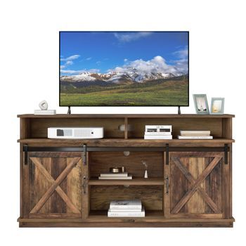 Mueble De Tv De 148 Cm - Con 2 Puertas Correderas Clásicas - Mueble De Salón - Estantes Regulables - Marrón