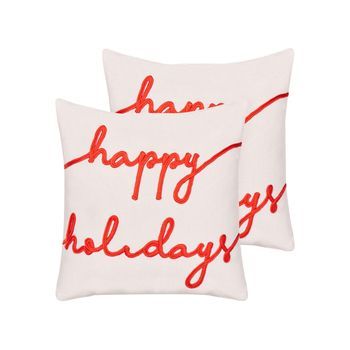Conjunto De 2 Cojines De Terciopelo Estampado Navidad 45 X 45 Cm Funda De Algodón Extraíble Relleno Poliéster Blanco Exacum