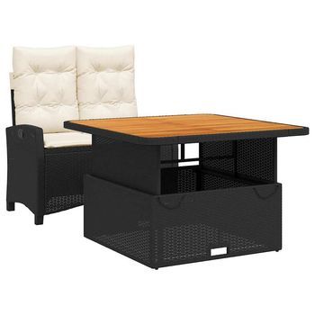 Set Comedor De Jardín 2 Piezas | Mueble De Jardín Con Cojines Ratán Sintético Negro