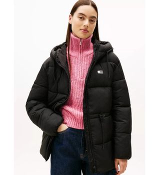 Tommy Jeans para mujer. DW0DW21626 Chaqueta Acolchada Midi con Capucha negro (M), Casual, Nylon