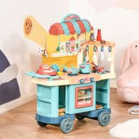 cocina de juguete para ninos de 3-6 anos con ruedas homcom