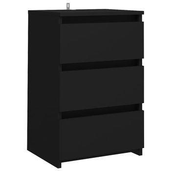 Mesita De Noche | Mesa Auxiliar | Mesilla Madera Contrachapada Negro 40x35x62,5 Cm