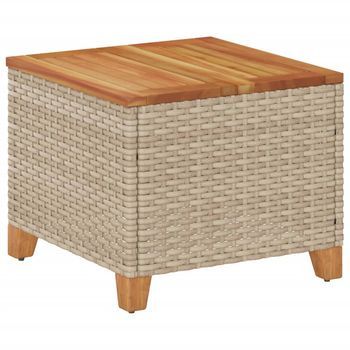 Mesa De Jardín | Mesa De Exterior Ratán Sintético Madera Acacia Beige 45x45x37 Cm