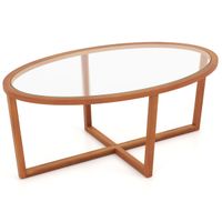costway mesa de centro de vidrio mesa de cafe ovalada moderna para sala de estar con base cruzada y patas de madera de acacia mesa de acento marron