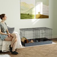 pawhut jaula para animales pequenos 2 en 1 con tapa removible 121x61x61 cm negro