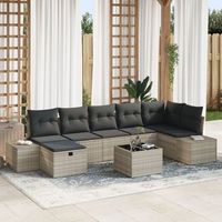 juego de sofa de jardin de 8 piezas con cojines gris de ratan sintetico v6143 unico  gris