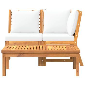 Muebles De Jardín 3 Uds | Mesa Y Sillas Madera Maciza De Acacia Cojines Crema
