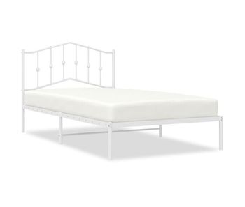 Estructura de cama de metal con cabecero blanco 107x203 cm con cabecero